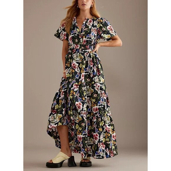 Anthropologie The Somerset Maxi Dress Womens XS Dark Grey Black Floral NWT - Picture 1 of 16